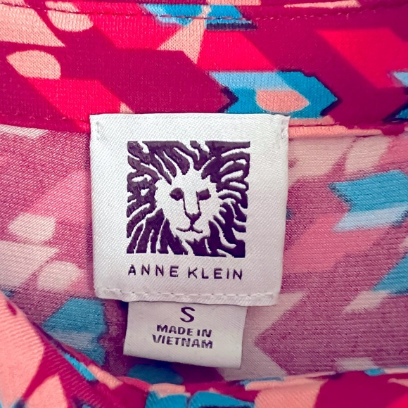 Anne Klein Womens gold Button Front Dress Size s Stretchy red & blue pattern - Picture 4 of 8